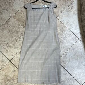 Ann Taylor Beige Plaid Midi Dress